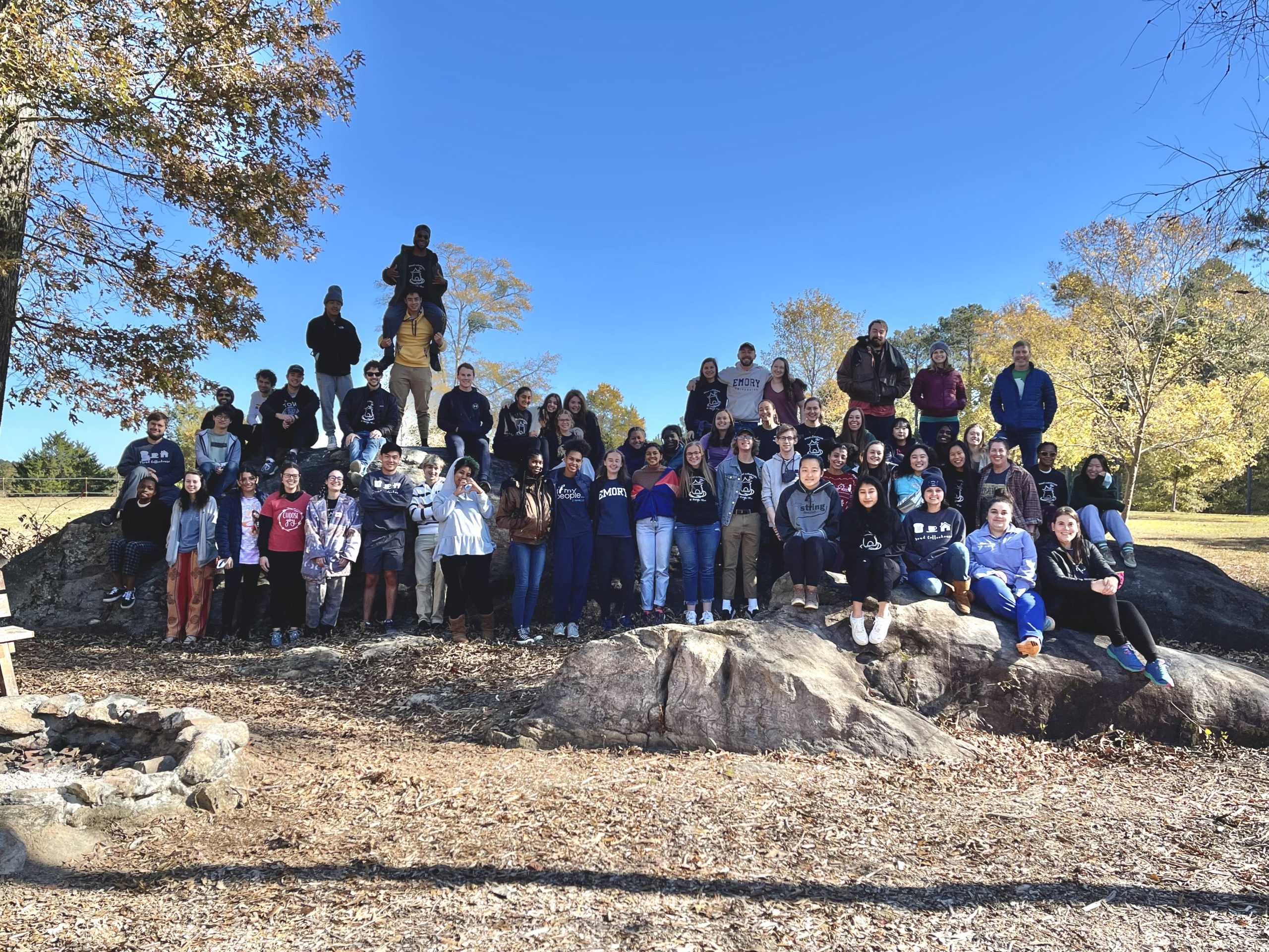 Large group of college students on a retreat